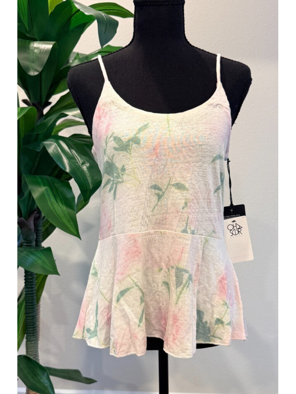 Chaser Floral Peplum Cami Tank Top Linen Blend White NWT Size S